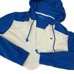 Vineyard Vines Hoodie Large Blue White Colorblock Cotton V-Neck Whale